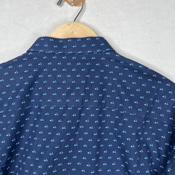 JARED LANG Button Down Shirt Mens XL Navy Blue Long Sleeve moped Print - Picture 6 of 7